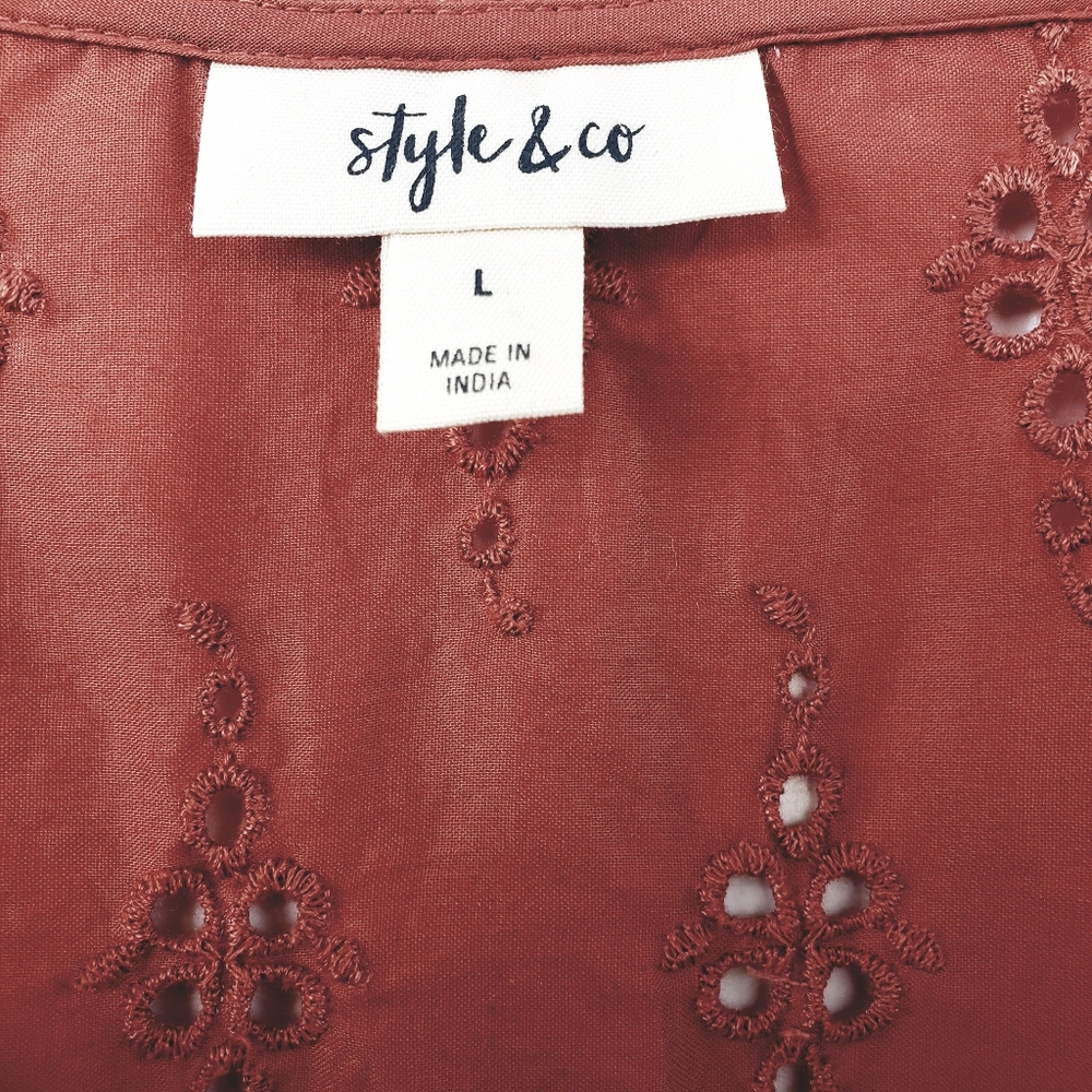 STYLE & CO Boho Terracotta Eyelet Top Size L - Picture 5 of 7